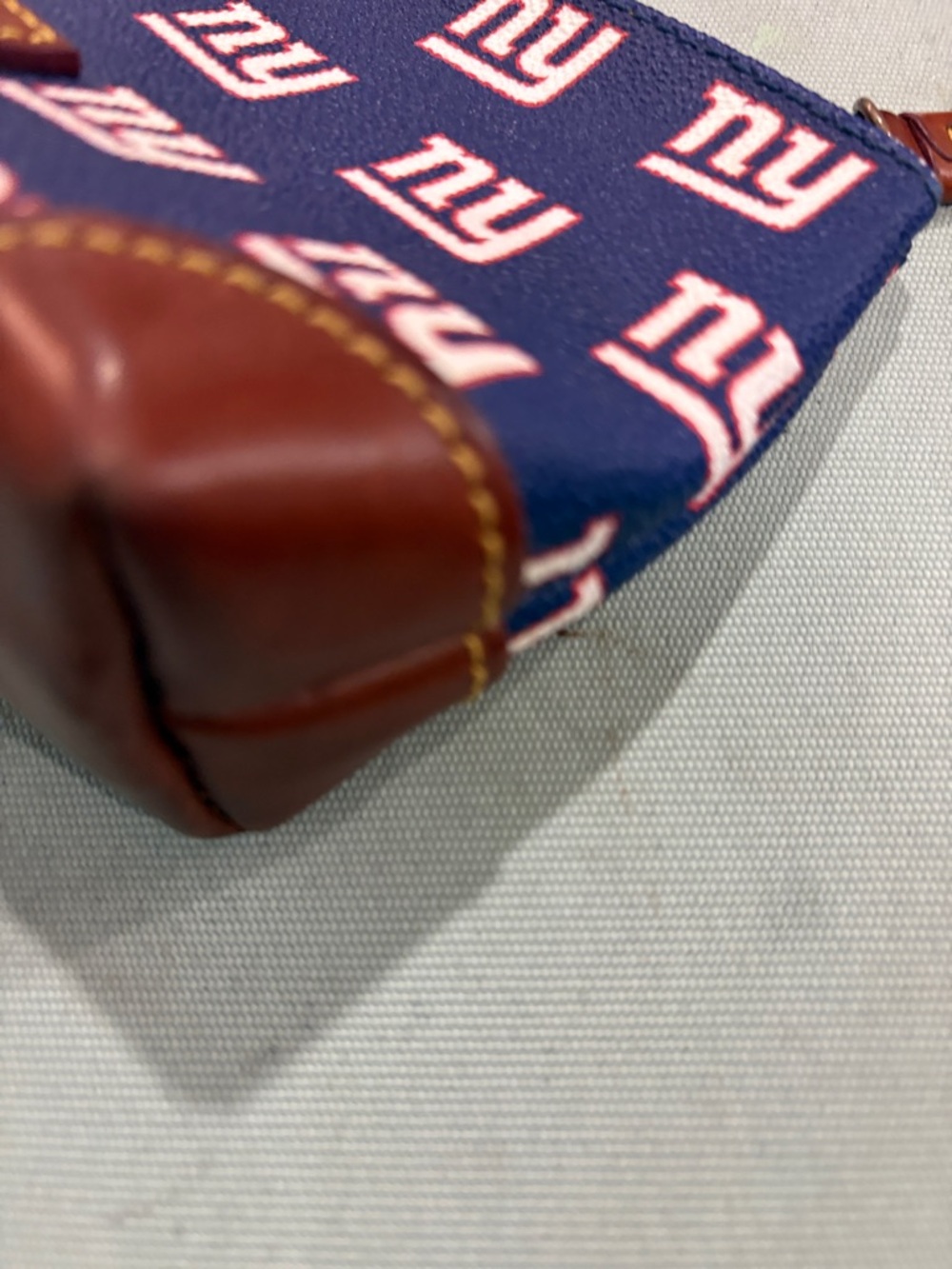 Dooney & Bourke Blue NY Logo Zip Pouch with Brown Leather Patch - Picture 2 of 7